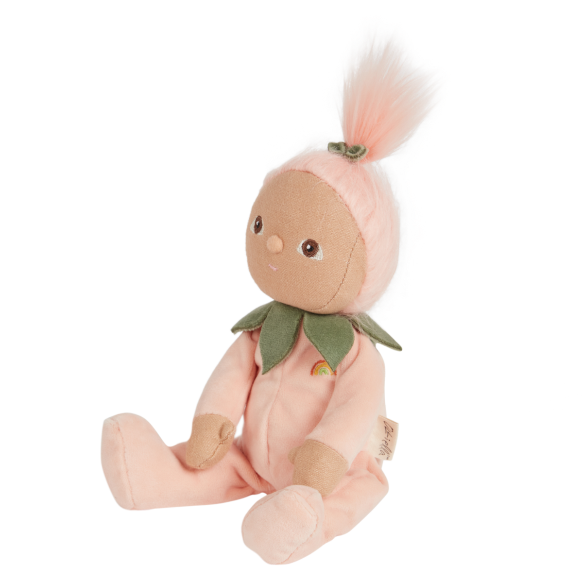 Side view of Olli Ella Dinky Dinkums Peggy Peach plush doll toy.