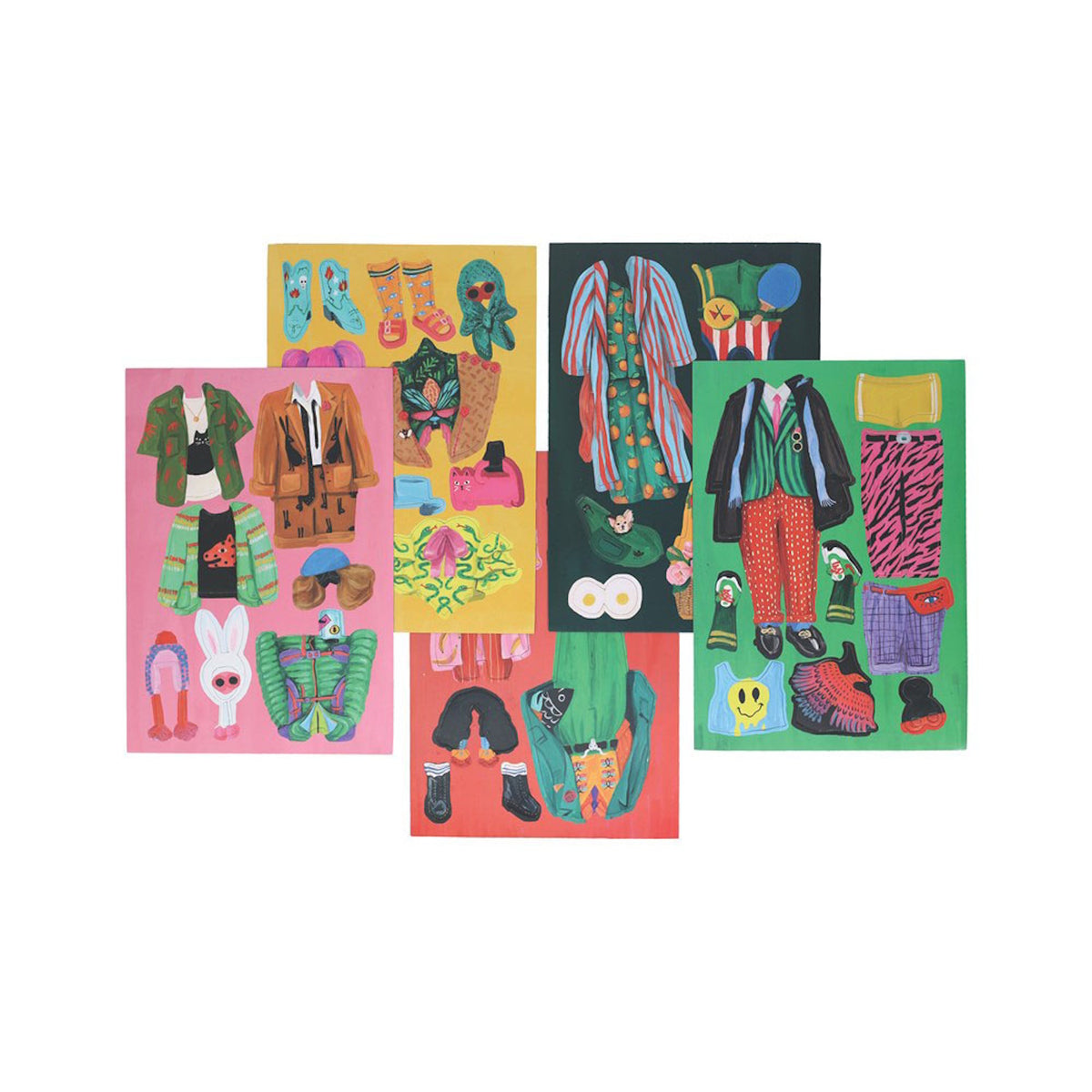 Fearless Fashion magnetic doll set featuring colorful mix-and-match outfits, quirky accessories, and vibrant illustrations.