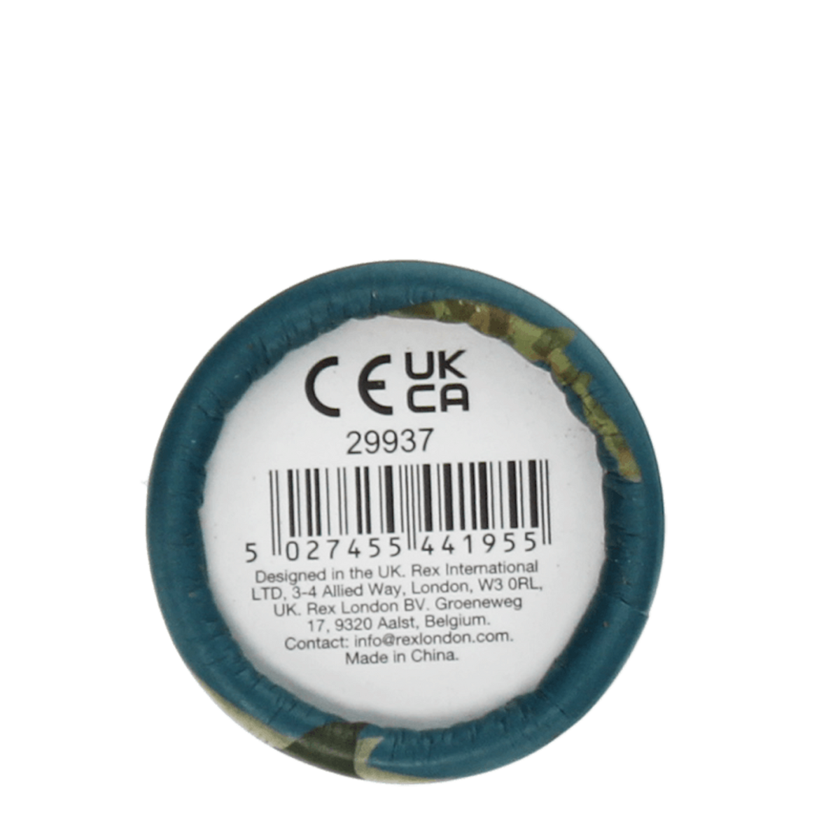 Bottom base of product container showing barcode, item number, manufacturer info, and safety markings.