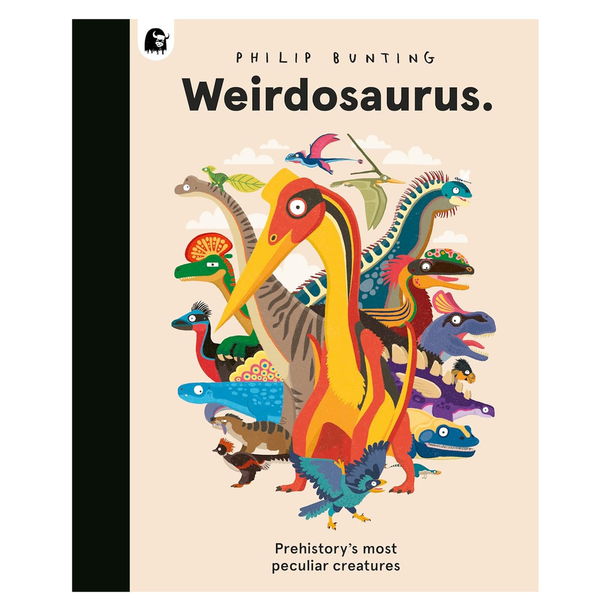 Book cover of Weirdosaurus by Philip Bunting, featuring colorful, quirky illustrations of prehistoric creatures.