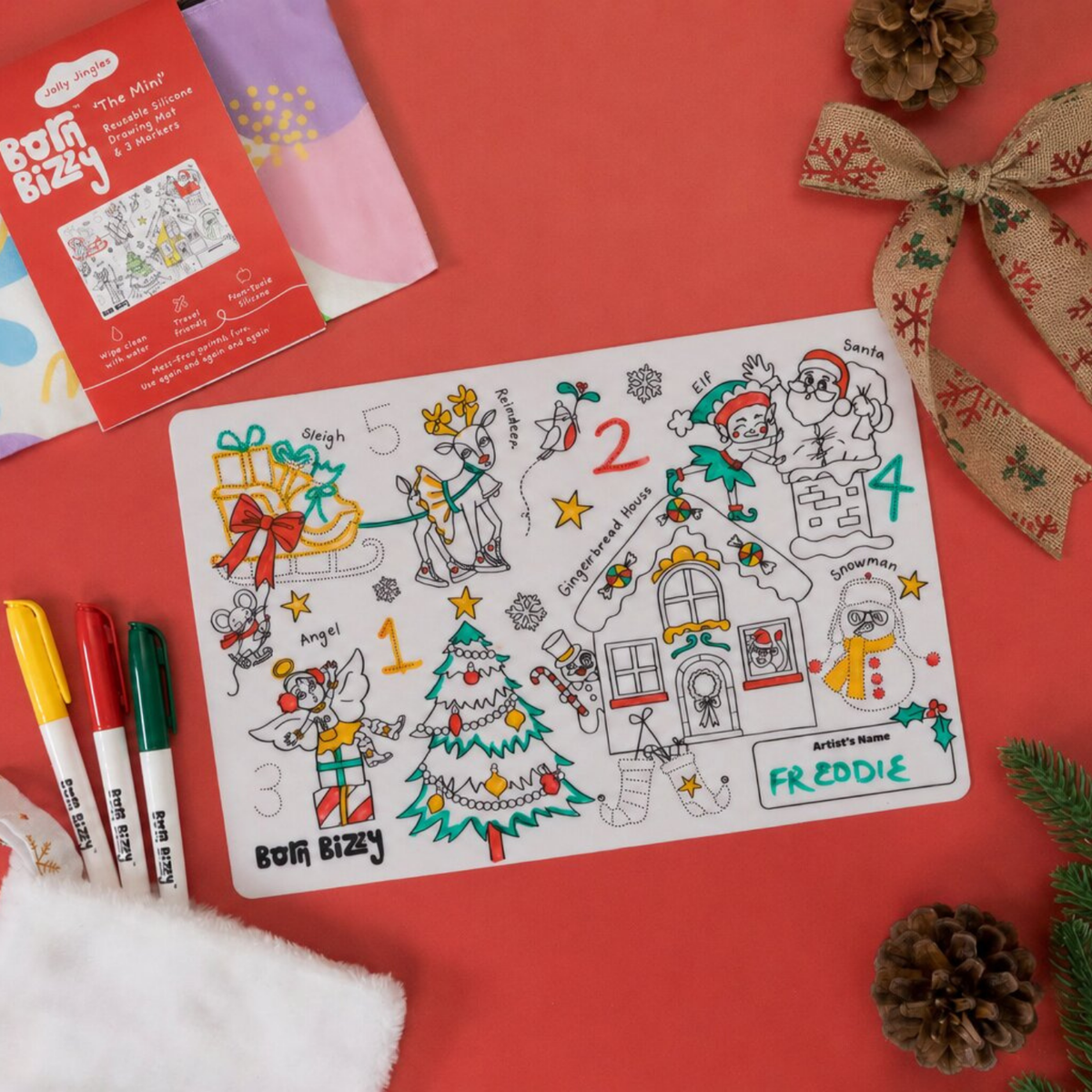 born bizzy festive silicone colouring mat 