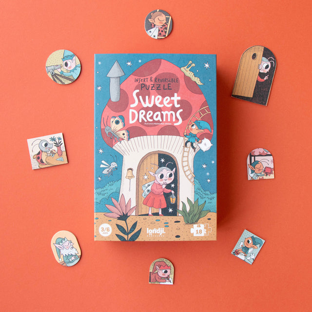Sweet Dreams puzzle box with character pieces displayed around it