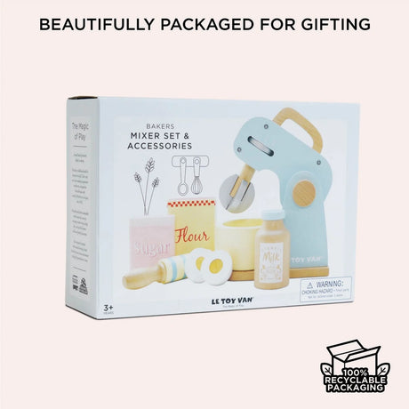 Box packaging for the Le Toy Van wooden bakers mixer set and accessories.