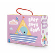 Pink Boat Bath Book: Captain Whale box set with a blue whale illustration in a sailboat window.