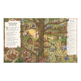 An illustrated double-page spread titled "Getting Ready for the Day" featuring a busy woodland scene and a "What to spot" checklist.
