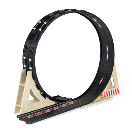 Candylab Roadworks Loop Add-on Kit featuring a circular black toy car track loop with wooden A-frame support stands.