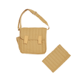 Honey-colored quilted convertible diaper bag with matching changing mat on a white background.