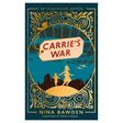 Book cover for Carrie's War by Nina Bawden. Silhouette of children against a teal sky and bombed city ruins.