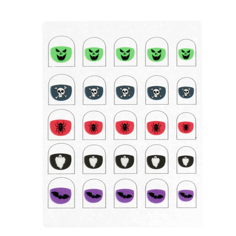 Sheet of 25 Halloween nail stickers with green faces, skulls, spiders, ghosts, and bats.