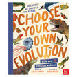 Choose Your Own Evolution book cover by Jules Howard featuring a T-Rex, penguin, and various animals on a cream background.