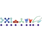 A row of colorful magnetic toy pieces in various shapes with piece count numbers indicated below each piece.