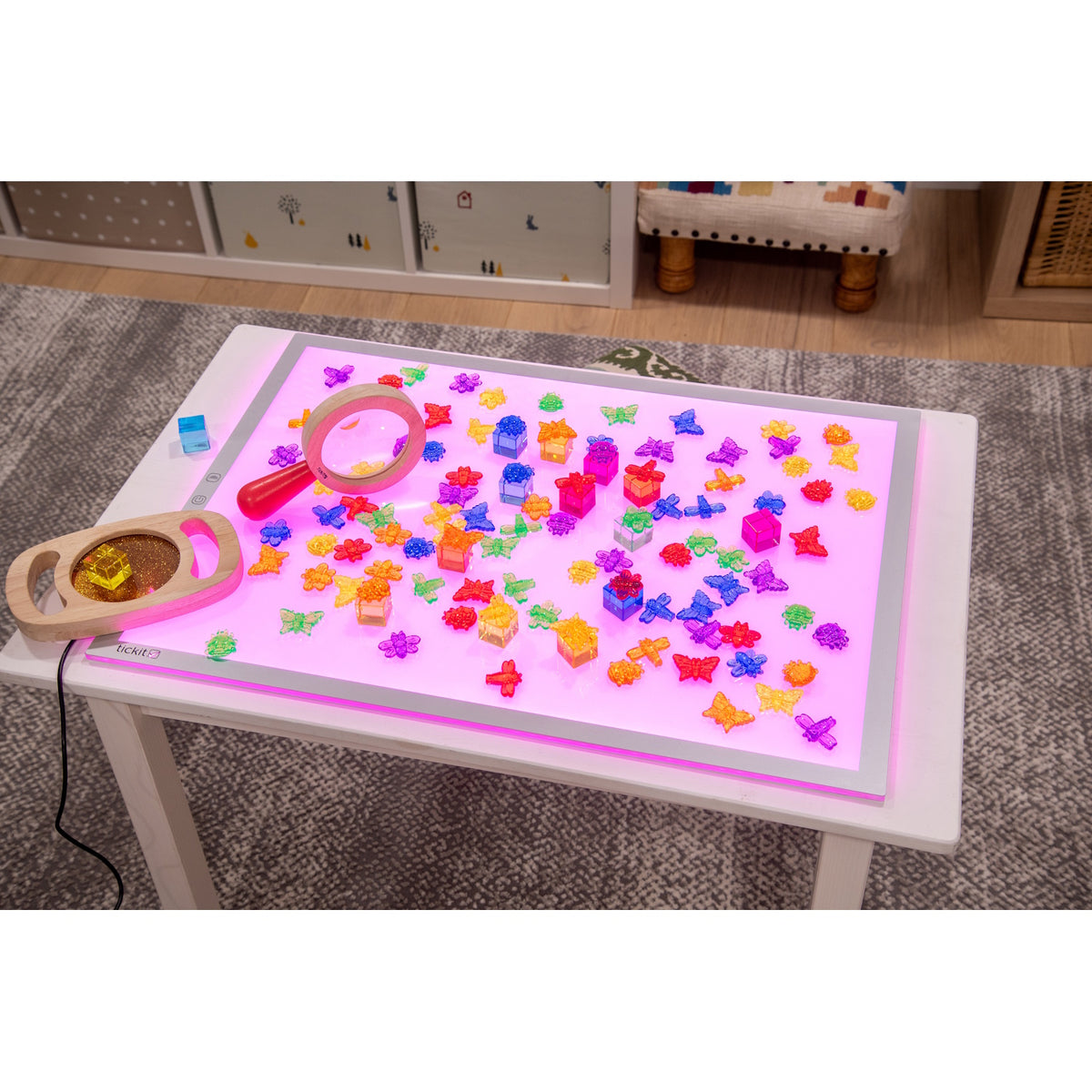 A large, slim LED panel with adjustable color settings, ideal for sensory play, light exploration, and enhancing visual learning activities.