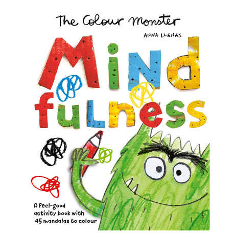 Front cover of The Colour Monster Mindfulness activity book featuring a green monster holding a red pencil.