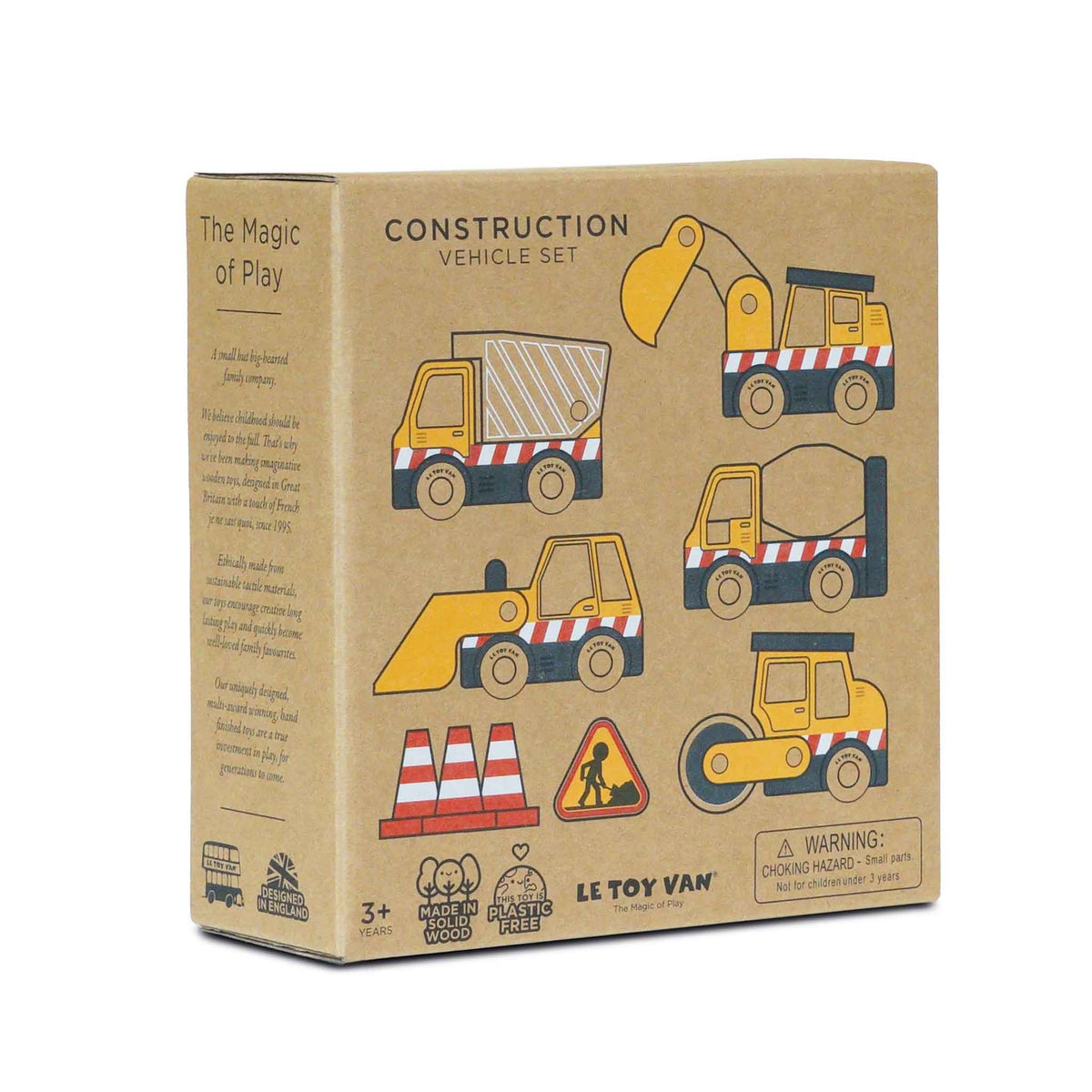 Packaging box for Le Toy Van wooden construction vehicle set against a white background.