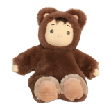 Olli Ella Cozy Day Dinkum Bobby Bear plush doll wearing a fuzzy brown teddy bear hooded outfit.
