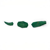 Three green papercraft crocodile sections, head, body, and tail, aligned on a white background.