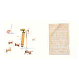 Illustration of Beige Crayon dressed as a shepherd with a staff, herding dog biscuits next to a handwritten letter.