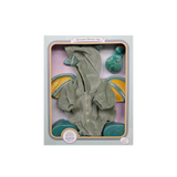 Front of Dragon Dress-Up outfit set packaged in a clear window box with shoes and bottle.
