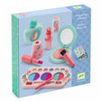 Djeco Elodie's Make-up wooden vanity play set for toddlers with pretend lipstick, perfume, and eyeshadow.