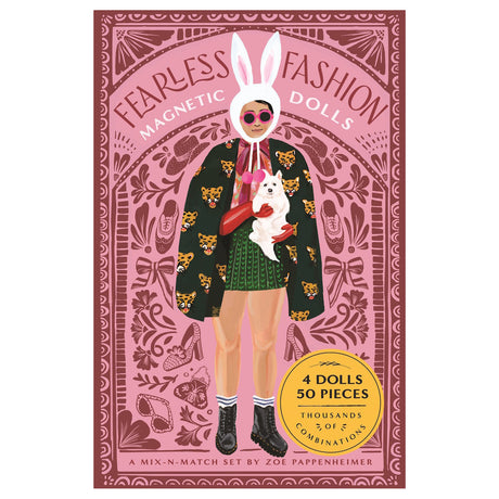 Fearless Fashion Magnetic Dolls mix-and-match set by Zoe Pappenheimer. Pink cover with stylish doll and 50 pieces.