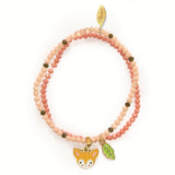 Automne forest collection double beaded bracelet set with enamel deer face and leaf charms in blush pink and green.