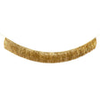 A metallic gold tinsel fringe garland hanging in a gentle arc against a plain white background.