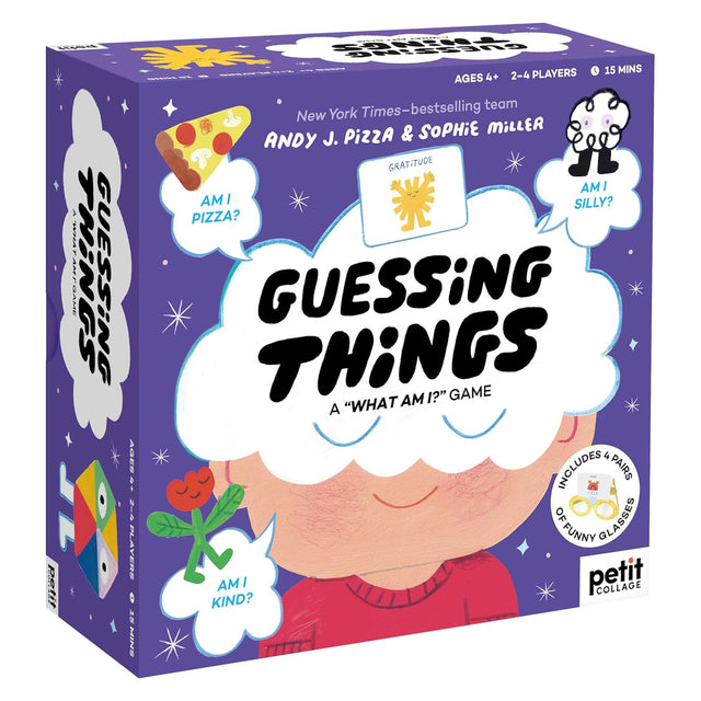 Purple box for "Guessing Things: A What Am I? Game" featuring colorful illustrations and speech bubbles.