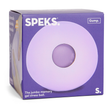 A purple box displaying a round, lavender gel stress ball labeled "SPEKS Gump." Text reads "The jumbo memory gel stress ball." Tone is playful and calming.