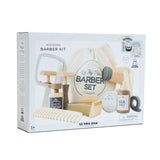 Packaging box for Le Toy Van wooden barber kit featuring product photo and branding details.