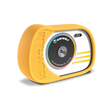 Yellow children's camera with a round lens, colorful accents, and "KIDYWOLF" branding. The compact, playful design gives a cheerful, fun vibe.
