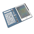 Digital drawing pad open to a pirate illustration with colorful lines on the right. Left side shows black and white drawing templates on a blue background.