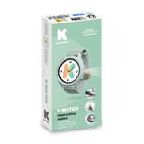 Product packaging for the Kidywolf K-Watch, a light green interactive smartwatch for kids.