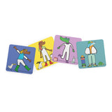 Les Loufoques logic game cards featuring illustrated animal characters like a horse, crocodile, and dog.