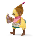 Les Minouchkas Rita the Duck plush toy wearing a brown hood, pink scarf, and floral patterned wings.