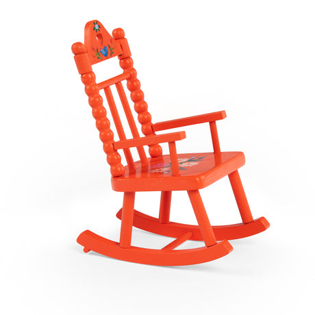 Les Minouchkas cozy living room miniature orange wooden rocking chair toy for dollhouse.
