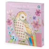 Illustrated craft box for "Rosalies' Mosaics" shows a mosaic-patterned owl amidst colorful flowers on a pastel purple background. Suitable for ages 5+.