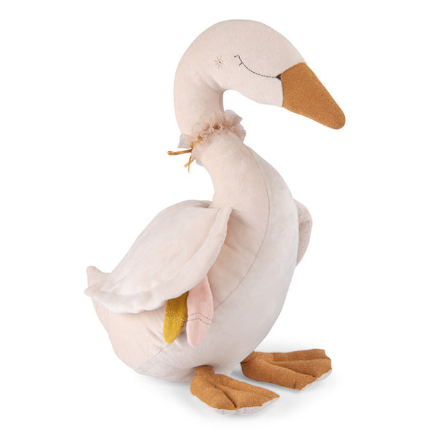 Plush swan activity toy with a ruffled collar and golden beak for little dance school.