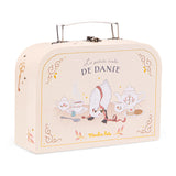 Moulin Roty La Petite Ecole De Danse toy tea set storage suitcase with carrying handle.