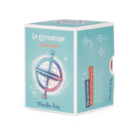 Moulin Roty Le Gyroscope Fascinant vintage style spinning top toy box packaging on a white background.