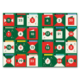 Front view of the open cardboard Little People Big Dreams Advent Calendar showing 24 numbered holiday doors.