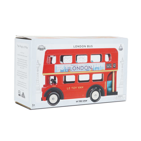 Packaging box for Le Toy Van red wooden London bus toy.