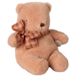 Maileg vintage rose mini teddy bear plush toy with a plaid ribbon bow.