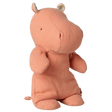 Maileg Safari Friends small hippo plush toy in dusty coral, standing profile view.
