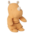 Maileg Safari Friends small rhino plush toy in vintage yellow, sitting profile view.