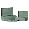 Maileg storage suitcase set in dark mint with an inner organizer tray.