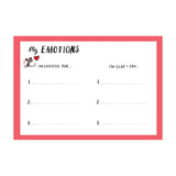 A pink-bordered emotions chart titled "My Emotions" with sections for "I'm Grateful For..." and "I'm Glad I Can..." Features a cartoon mouse and a heart.
