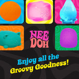 Grid of colorful NeeDoh squishy toys in various shapes around the NeeDoh logo.
