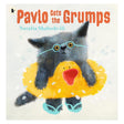 Children's book cover for "Pavlo Gets the Grumps" by Natalia Shaloshvili, featuring a grumpy cat in a yellow duck floatie.