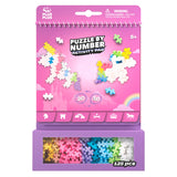 Plus-Plus Puzzle by Number Fairytale Activity Pad with 125 colorful pieces for building 2D and 3D unicorns.