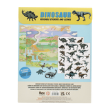 Back packaging for Rex London Dinosaur Reusable Stickers set displaying scenes and contents.